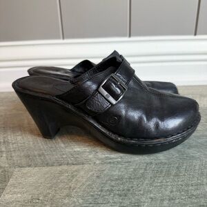 Vtg BORN Leather Mules Clogs Retro Y2K 90s Slip-On Comfort Shoes Black Size 8